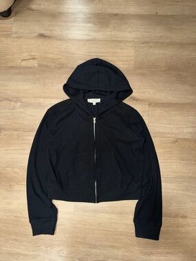 Hippie Rose Black Ribbed Zip-Up Hoodie